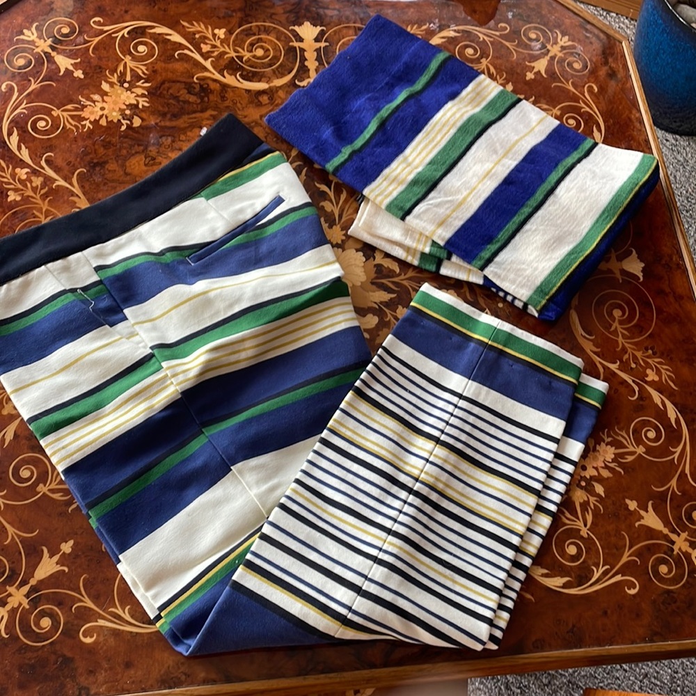 J CREW COLLECTION pants and merino wool sweater matching set striped SzM/L/6/8